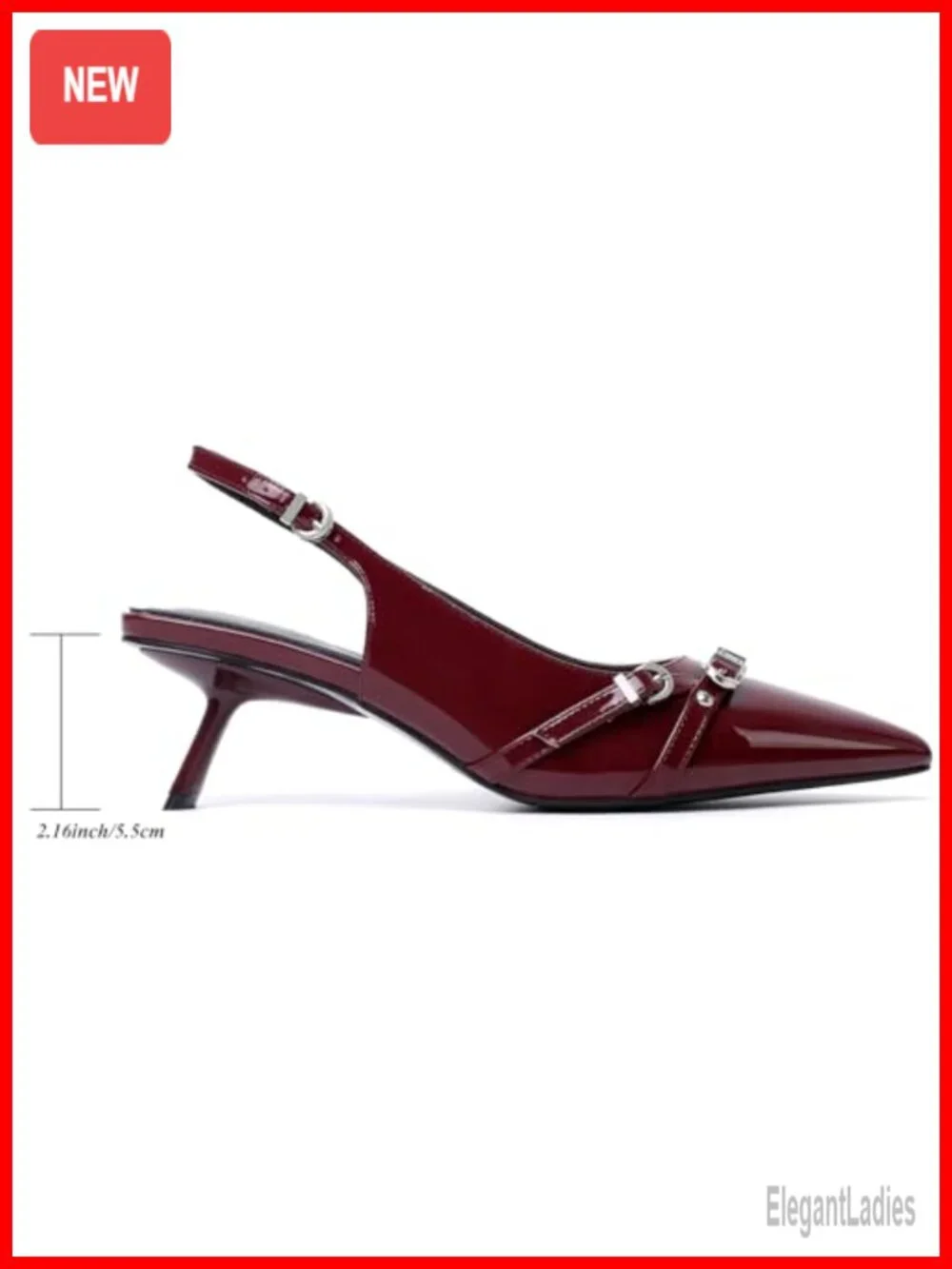 Kitten Heels Pointed Toe Slingback Pumps Faux Leather Buckle Dress Shoes